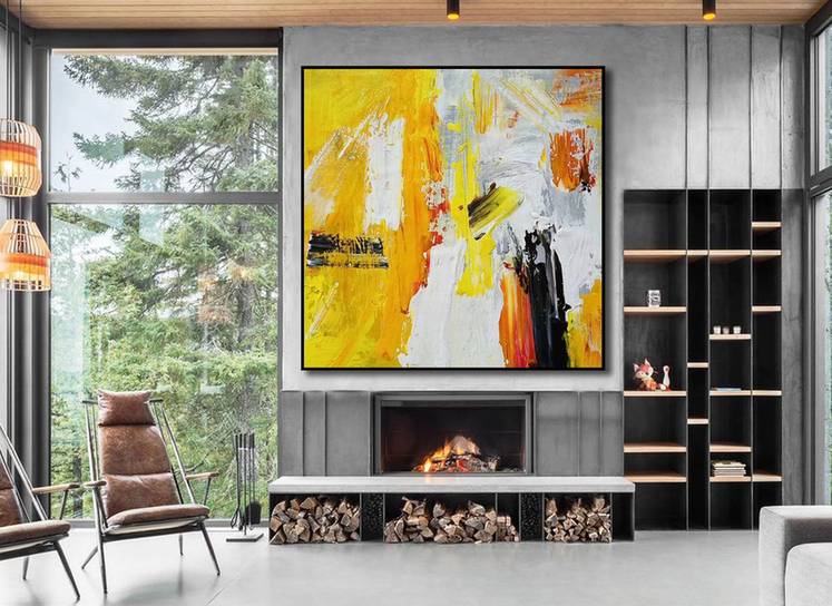 Yellow Abstract Canvas Painting Abstract Canvas Wall Art P9PAR wall art